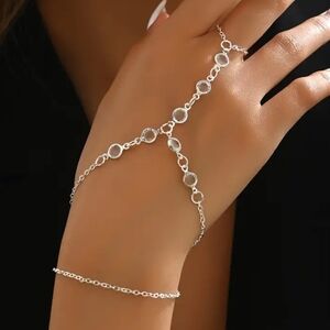 Crystal And Silver Minimalist Hand Chain Bracelet